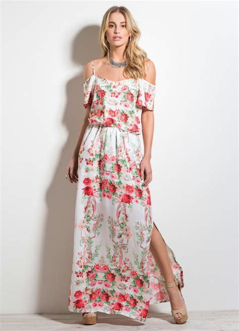 Vestido Longo Floral Quintess Ombros Vazados Quintess