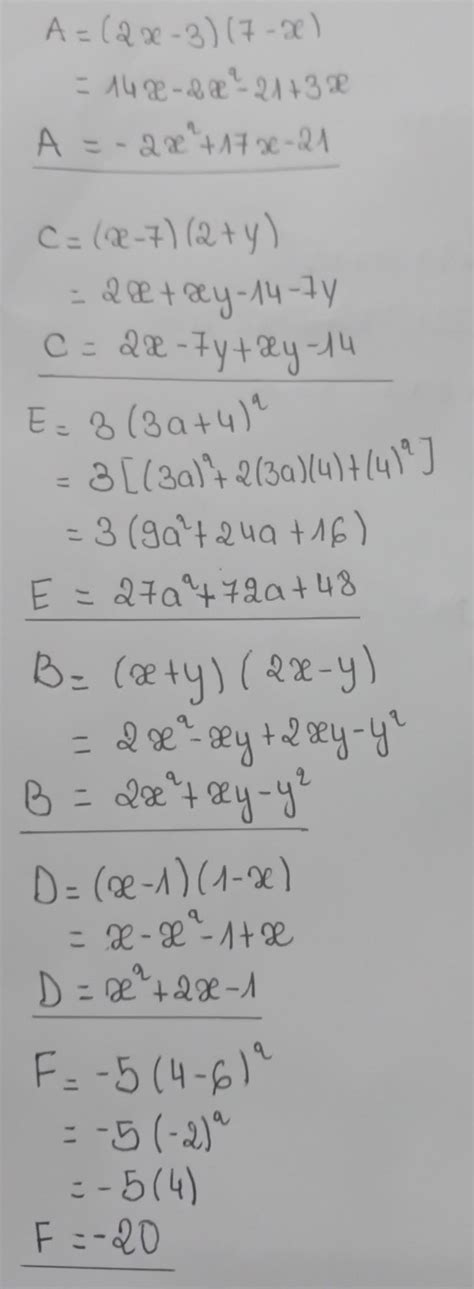 33 Développer et réduire les expressions suivantes A 2x 3 7 x C