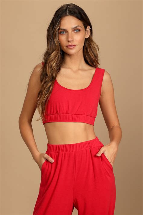 Red Bra Top Crop Top Cropped Tank Top Lounge Crop Top Lulus