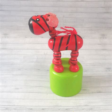 Zebra Push Puppets Press Up Toy Wakouwa Wood Novelty Etsy