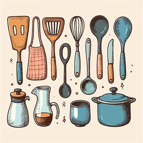 Vintage Hand Drawn Kitchen Utensils Illustration Premium Ai Generated