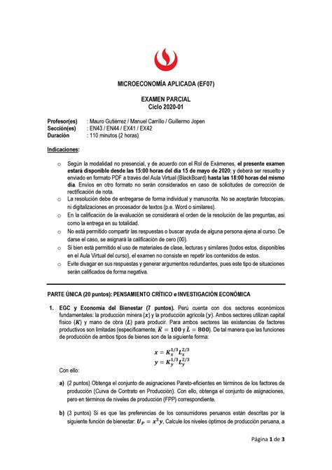 Examen parcial 2020 01 Pgina 1 de 3 MICROECONOMÕA APLICADA EF07