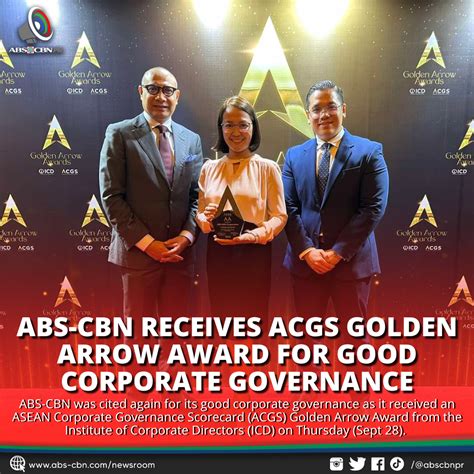 Nakatanggap Ang Abs Cbn Ng Acgs Golden Arrow Award Para Sa Good