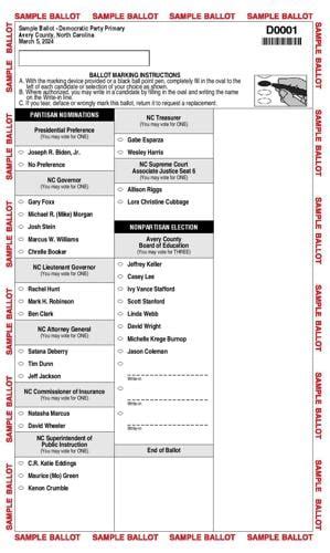 2024 Avery County Primary Election Sample Ballots Government