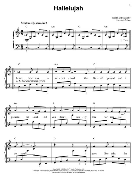 Hallelujah Piano Sheet Music Free Printable