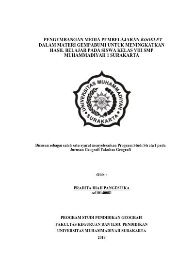 Pengembangan Media Pembelajaran Booklet Dalam Materi Gempabumi Untuk