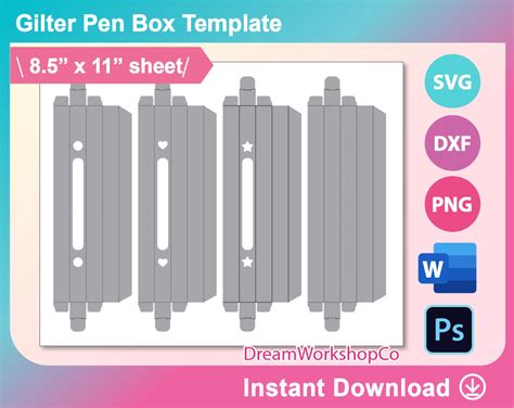 Glitter Pen Box Template Glitter Pen Box Template Svg Dxf Etsy