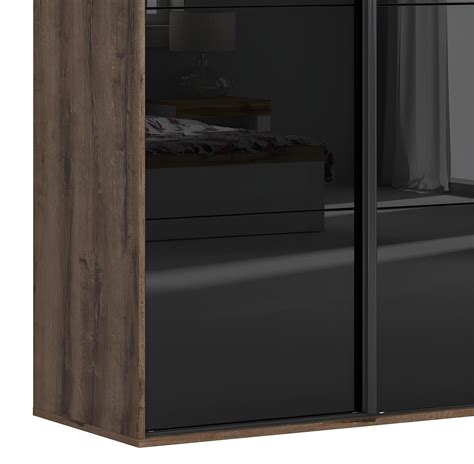 Armoire 2 Portes Coulissantes L150 X H240 Cm Flex Noir Et Bois