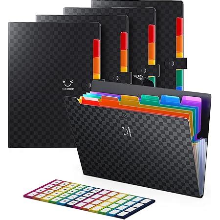 FANWU 4 Pack Expanding File Folders With 6 Pockets A4 Accordion File