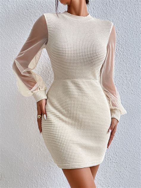 Damasco Elegante Collar Manga Comprida Tecido Simples Bodycon