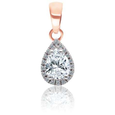 Pendentif Diamant Poire 0 25 Ct Halo Or Rose 750 Divine Ocarat