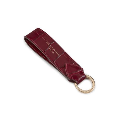 Leather Loop Keyring In Bordeaux Croc Aspinal Of London