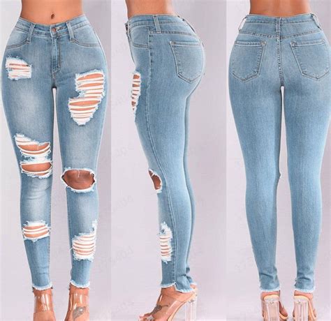 Womens High Waist Hip Lift Stretch Ripped Jeans In 2022 Women Jeans