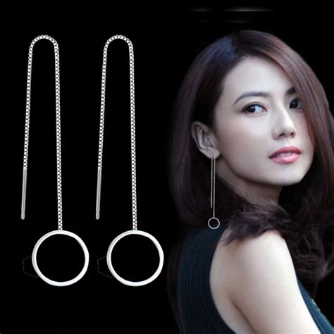 Female Trendy Tassel Long Earrings Korean Personality Silver Ear Line