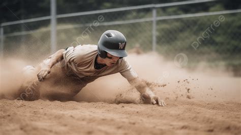 Baseball Player Sliding Into Base Background A Baseball Player Who