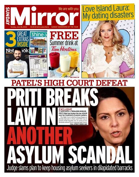 Sunday Mirror Front Page Th Of June Tomorrow S Papers Today