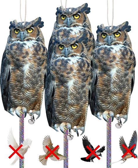 Lifreer Owl Bird Scarers For Gardens 4PCS Owl Bird Scarer With