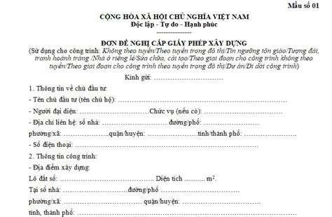 Đơn đề nghị cấp giấy phép xây dựng theo Nghị định 15 là mẫu nào Hồ sơ