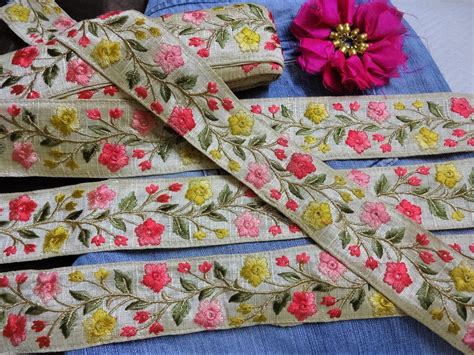 Indian Embroidered Lace Craft Trim Decorative Ribbon Floral Zari Trim