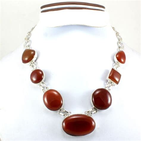 Necklace Natural Red Onyx Gemstone Handmade Exclusive Fashion Jewelry