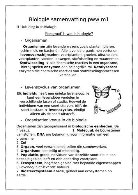 Biologie Samenvatting Alle Levende Organismen Vertonen