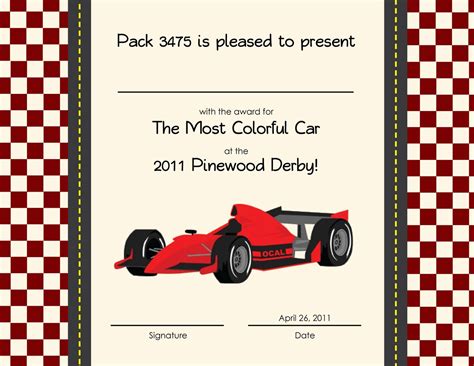 Pinewood Derby Printable Awards