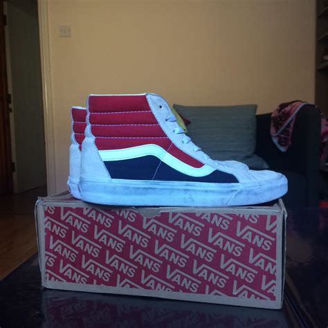 Vans Sk8 Hi Cream Blue Red Worn But Really Good Depop