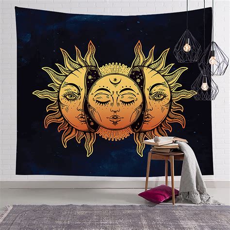 Psychedelic Sun And Moon Tapestry Burning Sun With Star Tapestry