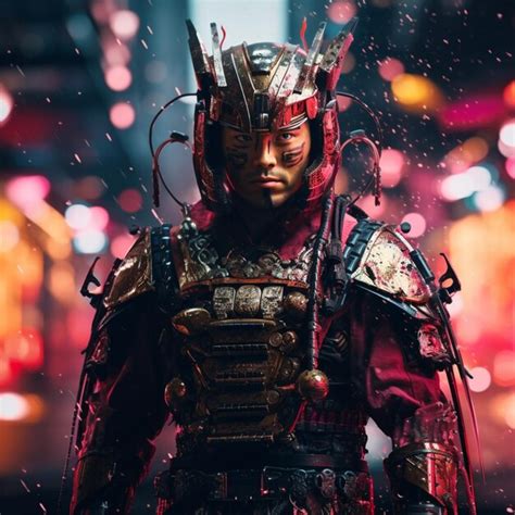 Premium Ai Image Shot Of Samurai Cyberpunk Samurai Surrounded By City