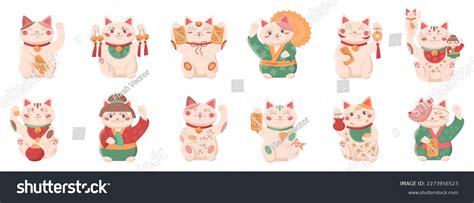 Japanese Lucky Cats Set Vector Illustration Stock Vector Royalty Free 2273956523 Shutterstock