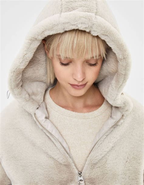 Faux Fur Jacket With Hood Jackets And Coats Bershka Poland Faux Fur