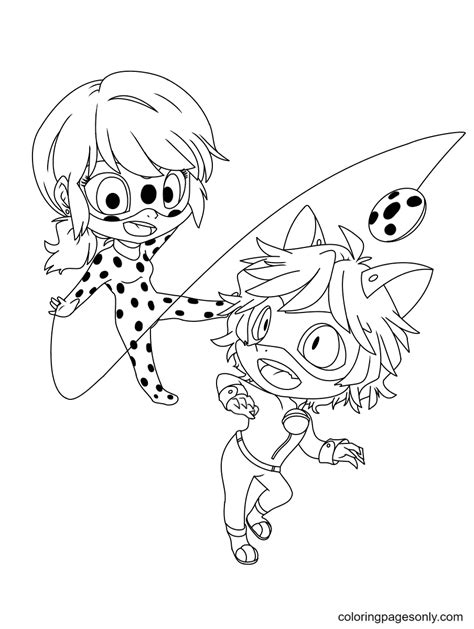 Chibi Ladybug And Cat Noir Coloring Page Free Printable Coloring Pages