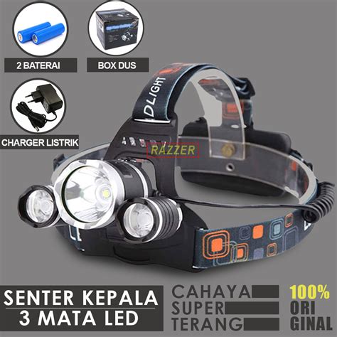 Senter Kepala Led Cahaya Terang Headlamp Cas Listrik Usb Tahan Lama