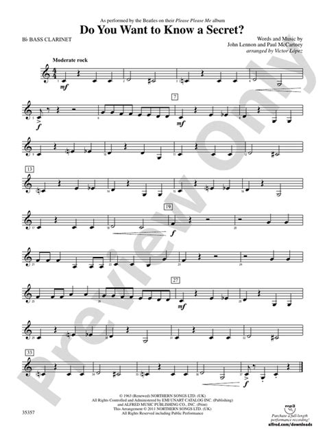 Do You Want To Know A Secret B Flat Bass Clarinet B Flat Bass Clarinet Part Digital Sheet