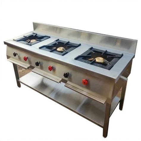 Lpg Stainless Steel Three Burner Cooking Range For Restaurant At Rs