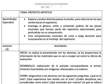 Planeaci N Artes M Sica Ciclo Planeaciones M Xico