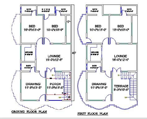 4 Bhk House Plan With Ground Floor And First Floor Houseplan Architecture Cadbull Caddrawing