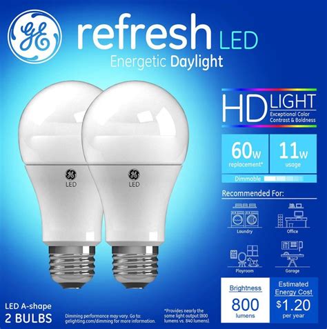 4 Bulbs GE Refresh LED 60W Equivalent Daylight 5000K High Definition