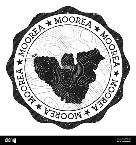 Moorea Outdoor Stamp Round Sticker With Map Of Island With Topographic