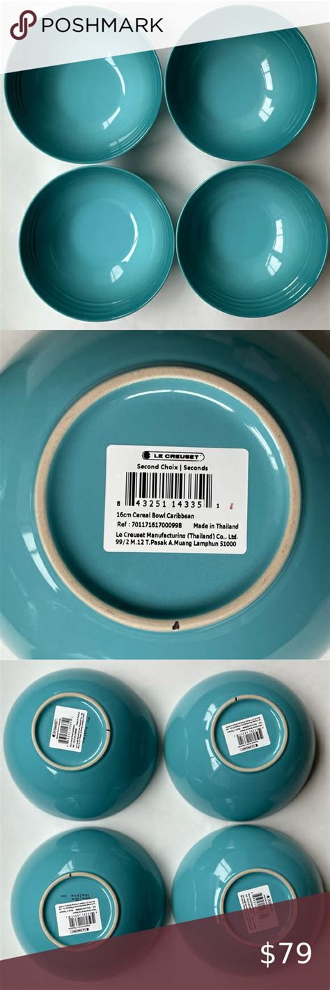 Nwt Le Creuset Soup Bowls Caribbean Blue Set Of 4 Cereal 22 Oz Coastal