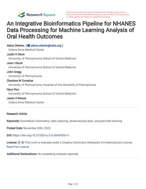 Pdf An Integrative Bioinformatics Pipeline For Nhanes Data Processing