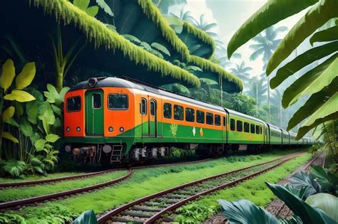 Premium AI Image Train Traveling Through The Lush Green Forest Jungle