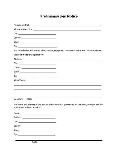 Preliminary Printable Lien Form House Printable Forms Free Online