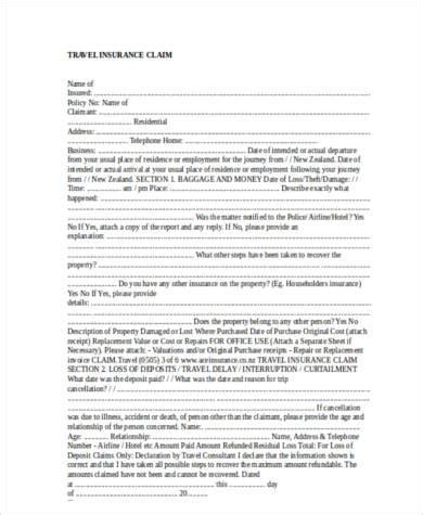 FREE 8+ Sample Travel Insurance Claim Forms in PDF | MS Word | Excel