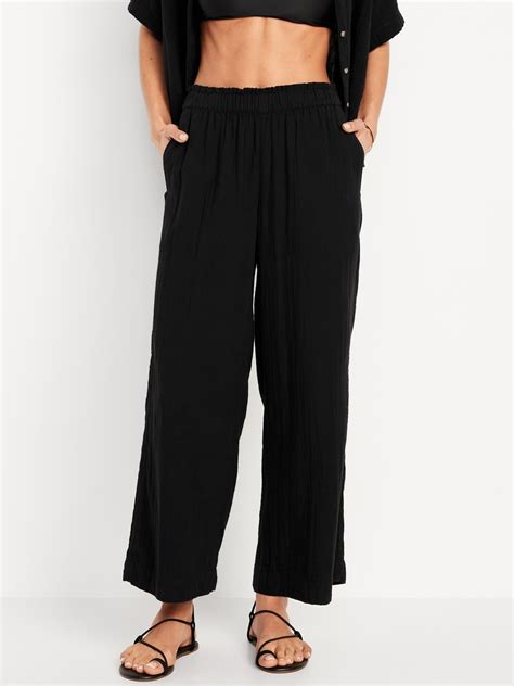 High Waisted Crinkle Gauze Pull On Ankle Pants Old Navy