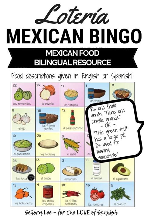 Spanish Cinco De Mayo End Of Year Mexican Food Loteria Bingo Game La