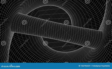 Vortex Vectorperspectief Gebogen Raster Abstracte Tunnel Van Wireframe