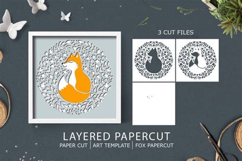 Fox Paper Cut Light Box / Fox layered paper cut