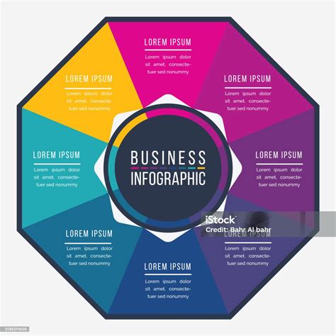 비즈니스 인포 그래픽 서클 디자인 8 단계 개체 옵션 또는 요소 비즈니스 정보 다채로운 0명에 대한 스톡 벡터 아트 및 기타