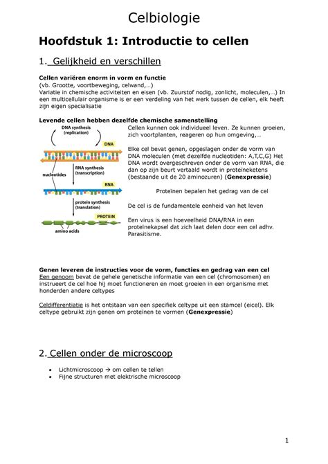 Celbiologie Samenvatting Celbiologie Hoofdstuk Introductie To